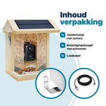 Vogelvoederhuisje met Camera en Audio - AI Vogelherkenning - Hout - Dubbel zonnepaneel - Hangend
