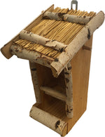 Dutchlander - Vogelvoedersilo – Muurbevestiging – Berkenhout met Stro Dak – Plexiglas Venster – 15x19x30 cm
